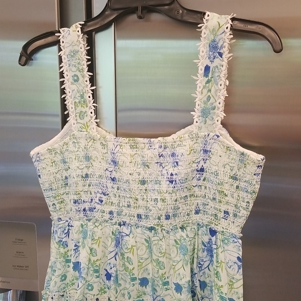 💕ROCOCO SAND💕 Elan Maxi Dress ~ Green Blue Floral Print 100% Cotton  Small NWT - Picture 5 of 13